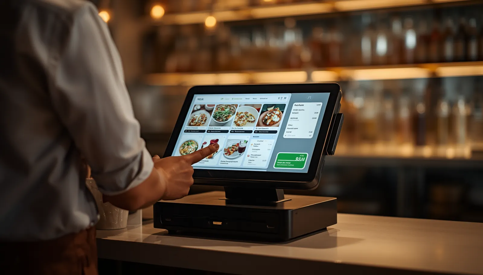 Cashier using a POS terminal at a retail store